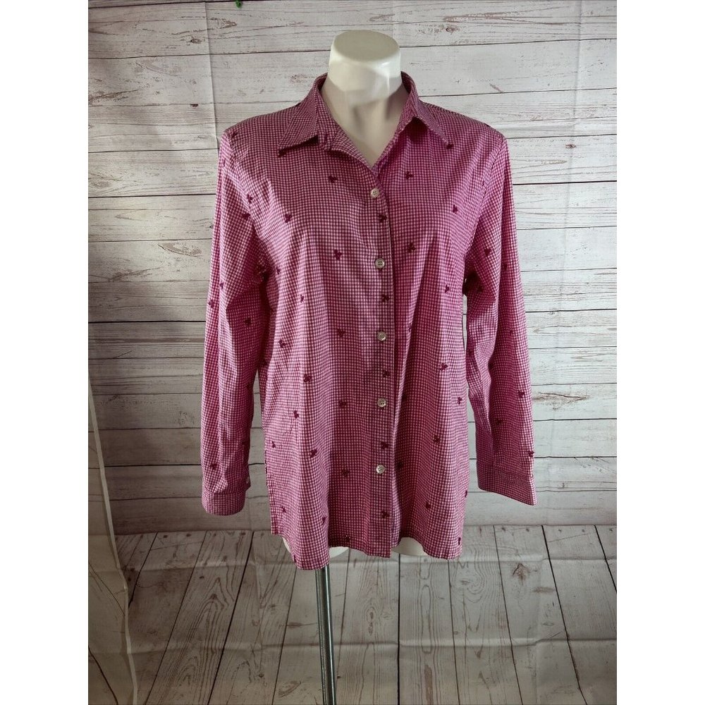 VTG Action Wear Women's Size L Pink Mauve Checkered Long Sleeve Button Up Shirt